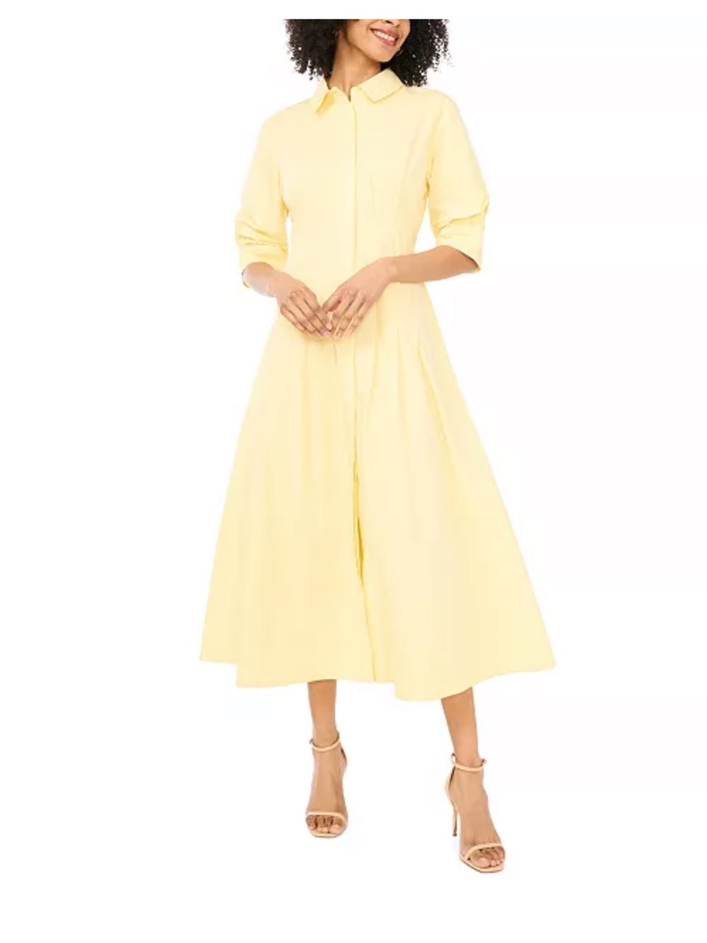 Vince Camuto Pale Yellow Midi Shirt Dress